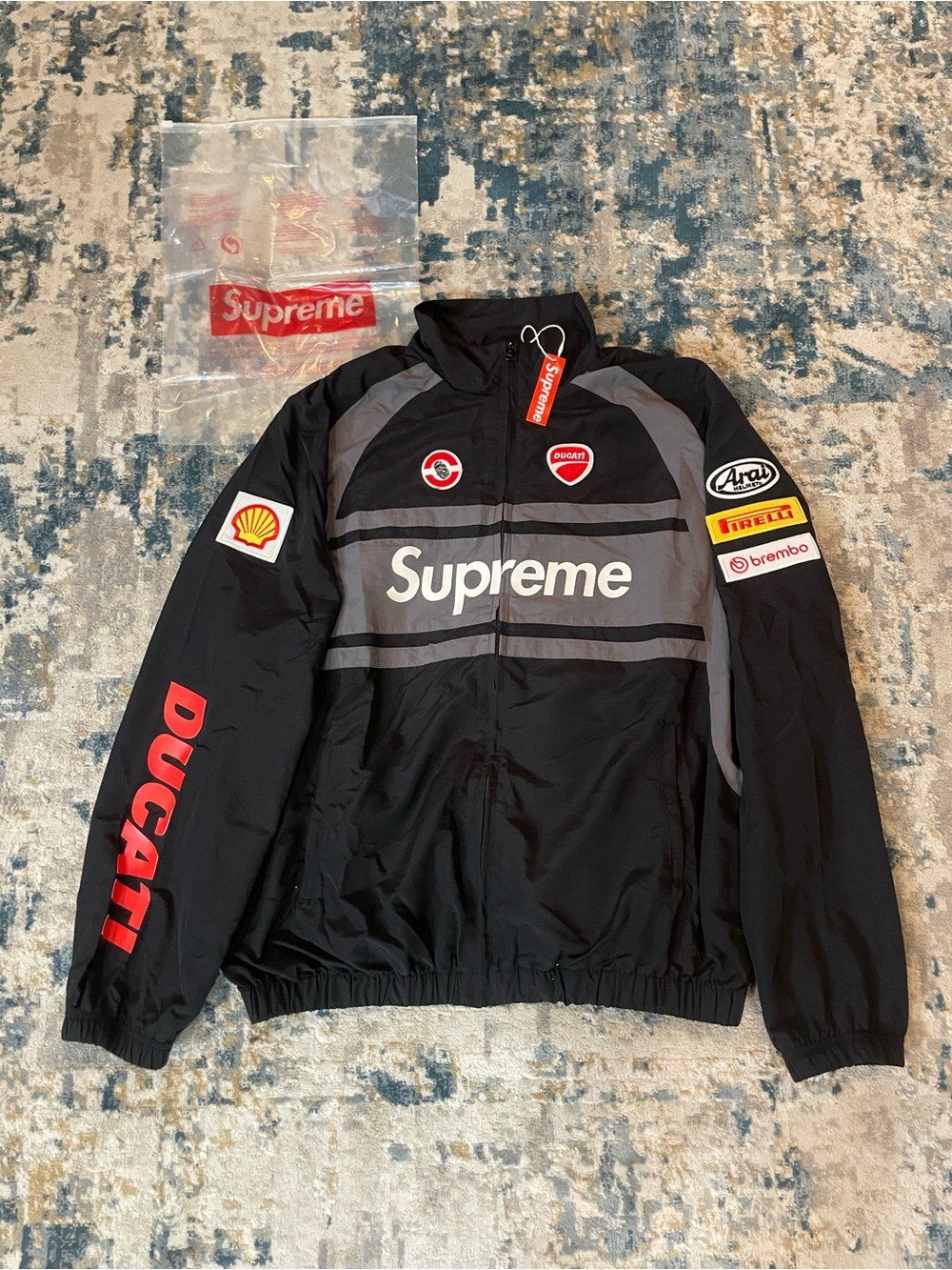 Supreme Ducati Racing Windbreaker Jacket Black Gray Size Large